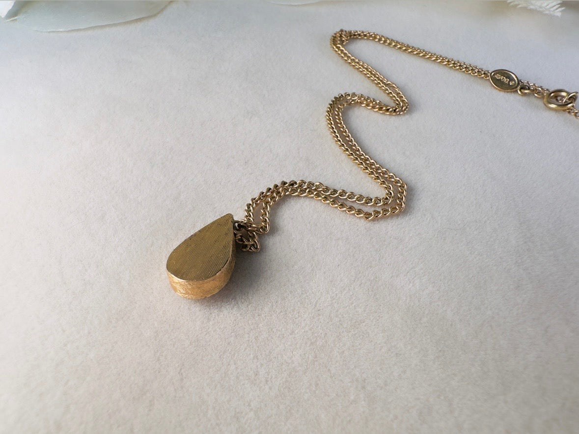 Aquamarine Birthstone Necklace, Vintage Austrian Crystal Blue Raindrop Pendant on Fine Gold Chain 