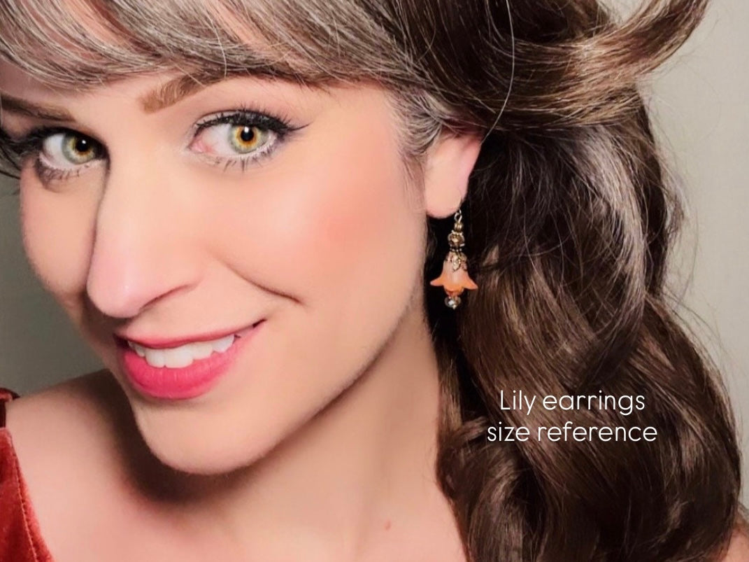 Autumn Orange Flower Earrings, Handmade Whimsical Fall Fairy Flower Earrings