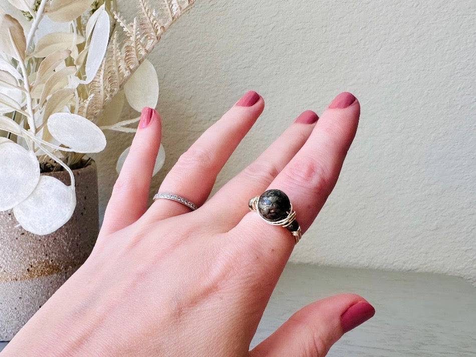 Handmade Pyrite Ring, Wire Wrapped Ring with Natural Stones, Pyrite Fools Gold Metaphysical Ring, Earth Energy Talisman Ring