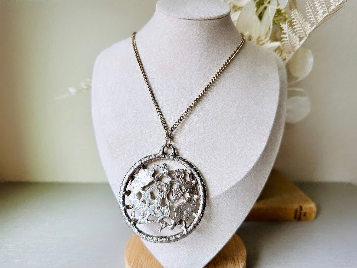 Vintage Pisces Zodiac Necklace, Star Sign Astrology Necklace, Unique Birthday Necklace, 24" Long Silver Pendant Necklace Vintage Astrology