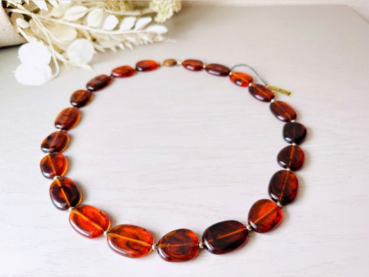 Amber Lucite Necklace, Gorgeous Deadstock Vintage 1970s Necklace, Glowing Tortoiseshell Beaded Necklace, Long Chunky Beaded Vintage Jewelry