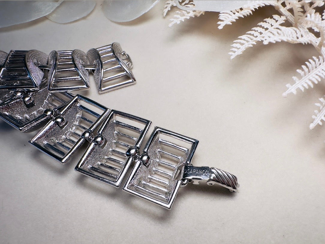 1960's Silver Bracelet, Vintage Silver Openwork Sarah Coventry Bracelet, Thick Metal Panel Signed 60s Vintage Jewelry, Excellent Condition