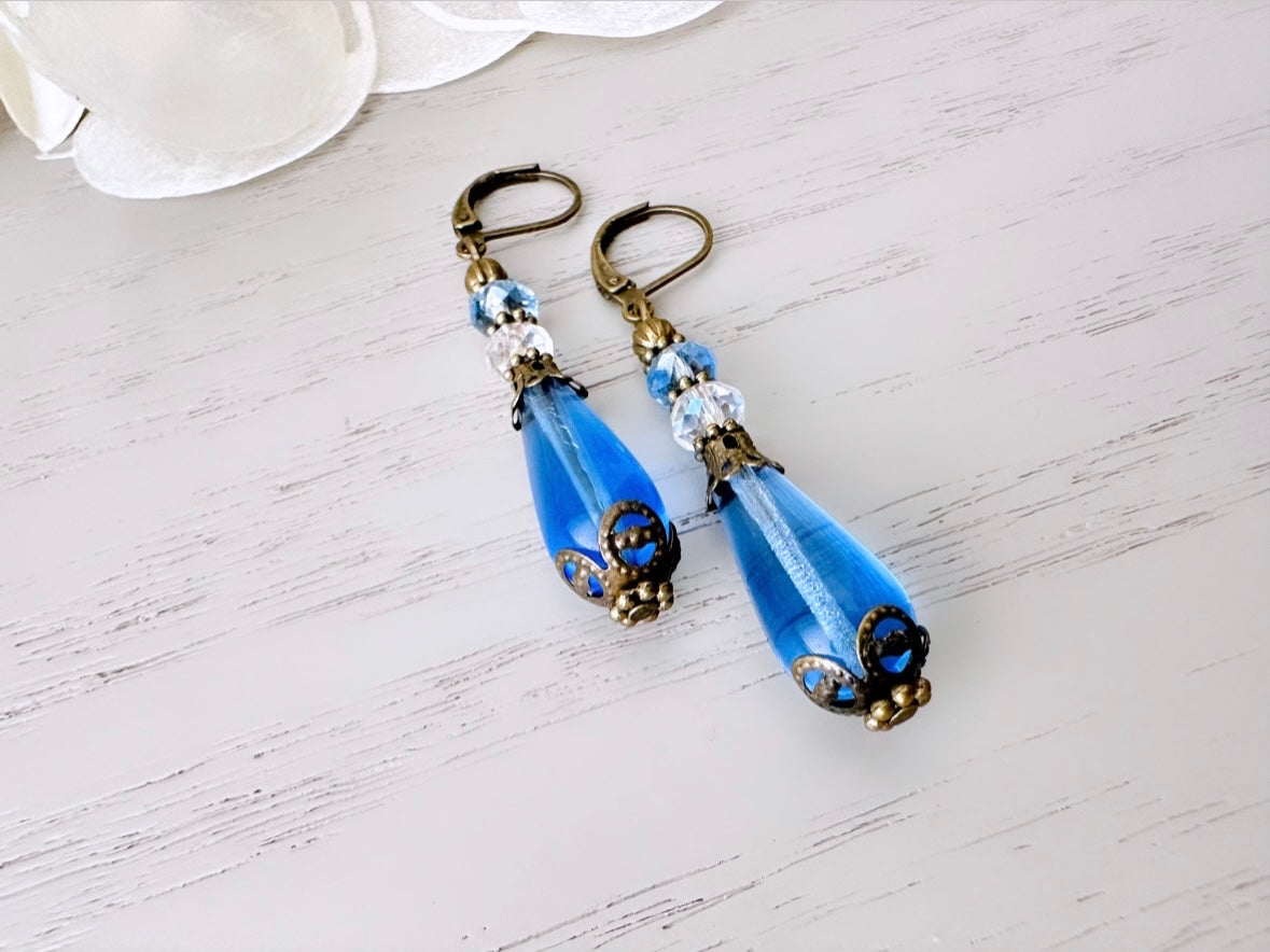 Sapphire Teardrop Earrings, Light Blue Earrings, Downton Abbey Insired Jewelry, Beaded Victorian Earrings, Beautiful Handmade Earrings