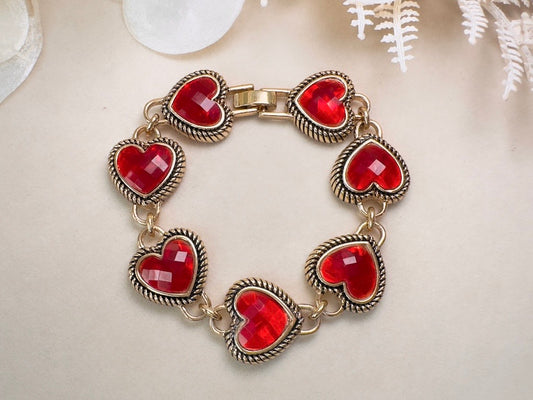 Napier Red Confetti Heart Lucite Link Vintage Bracelet