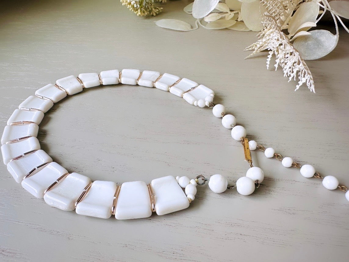 2024 Vintage Korea Lucite White Milk Glass Necklace and Bracelet