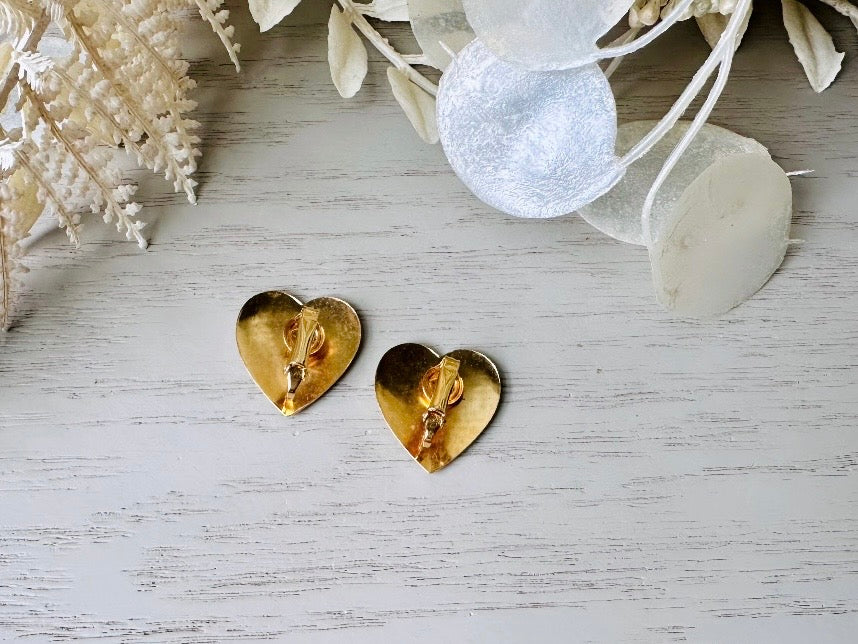 Gold Heart Earrings, Textured Hammered Gold Heart Shaped Clip on Earrings, Unique Vintage 80s Earrings, Pretty Cute Earrings Gifts for Her