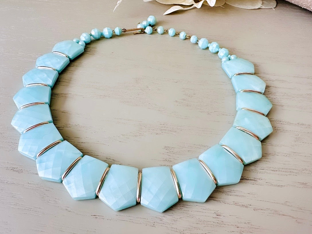 Vintage Cinderella Blue Choker Necklace, Gorgeous 1950s Faceted Acrylic Beaded Necklace made in West Germany, Beautiful Mint Formal Choker