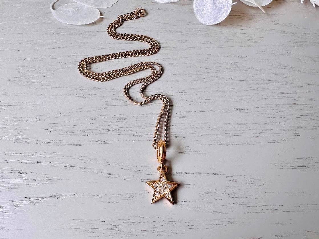 Gold Star Necklace, Carolee Vintage Pave Set Rhinestone Star Pendant Necklace, Gold Chain  Dainty Layering Necklace, Beautiful Gifts for Her