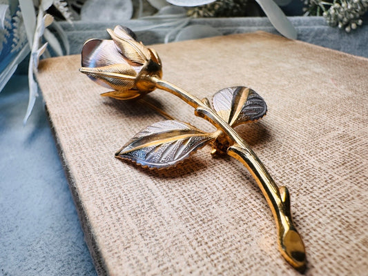Vintage Rose Brooch, Antique Gold and Rose Gold Pretty Flower Pin for Wedding, Bridal Bouquet Accent, Something Old Bride Gifts