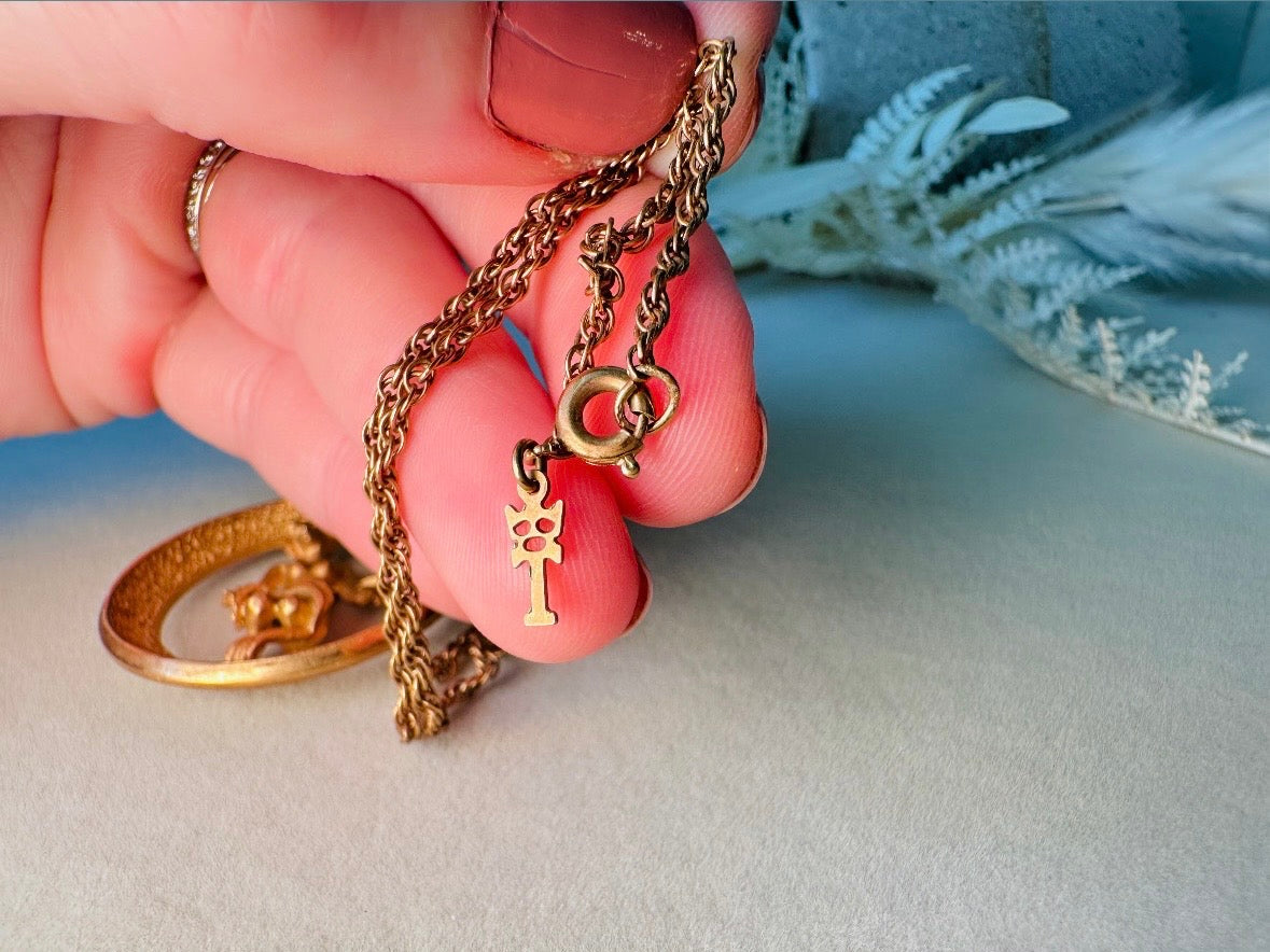 RARE Vintage Virgo Zodiac Necklace, Signed Trifari Star Sign Astrology Necklace September Birthday Gift Necklace, Long Gold Pendant Necklace