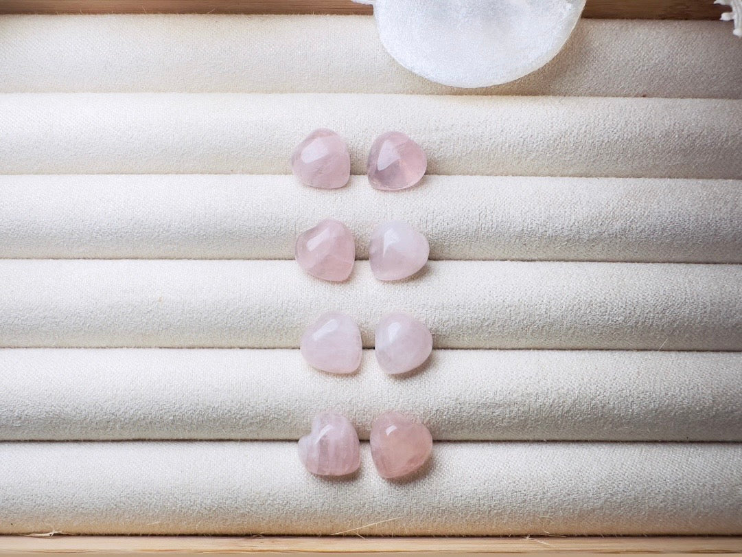 Rose Quartz Heart Earrings, Heart Stud Earrings, Pink Heart Earrings, Natural Crystal Jewelry, Cute Stud Earrings, Pink Gemstone Earrings