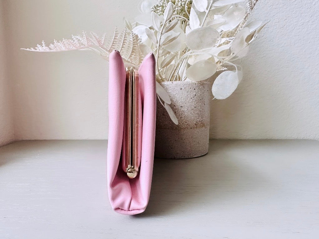 Bubblegum Pink 1960s Vintage Clutch, Barbie Pink Rectangular Leather Clutch Purse with Bow + Striped Interior, VTG Designer Harry Levine from Piggle and Pop