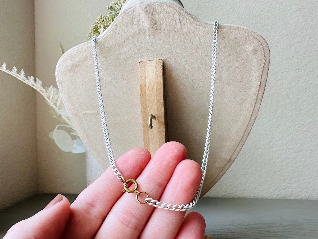 Vintage White Tassel Necklace, 1970s Vintage Matte White Enameled Gold Chain Necklace with Sphere Pendant with Tassels, Great For Layering