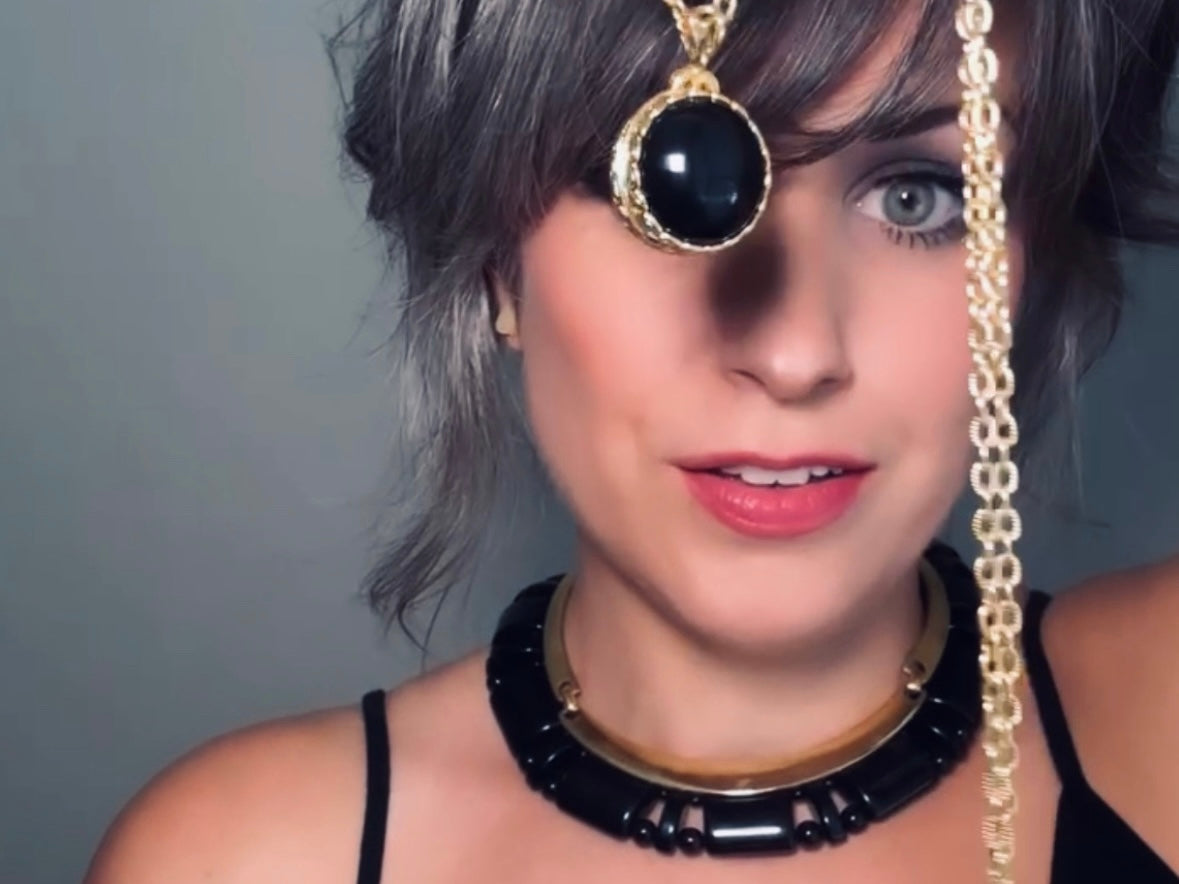 Black Locket Necklace, Sphere Locket Pendant Necklace on Extra Long Gold Chain, Vintage Liz Claiborne Necklace