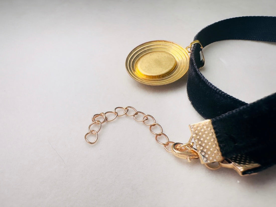 Black Scarab Choker Necklace, Handmade Black Velvet Choker with Vintage Glass Scarab Cabochon Pendant