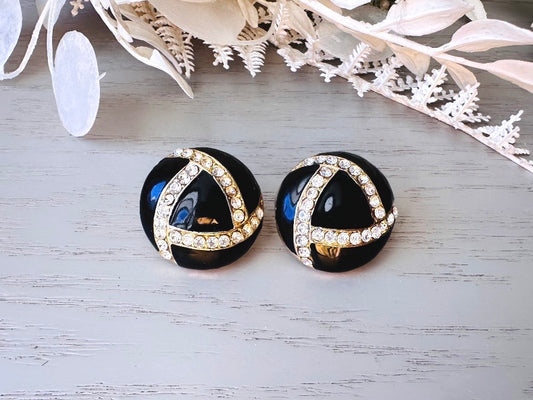 Black Vintage Earrings with Channel Set Diamond Rhinestones