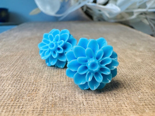Blue Flower Earrings, Sky Blue Floral Stud Earrings, Large Chrysanthemum Post Earrings, Hypoallergenic Surgical Steel