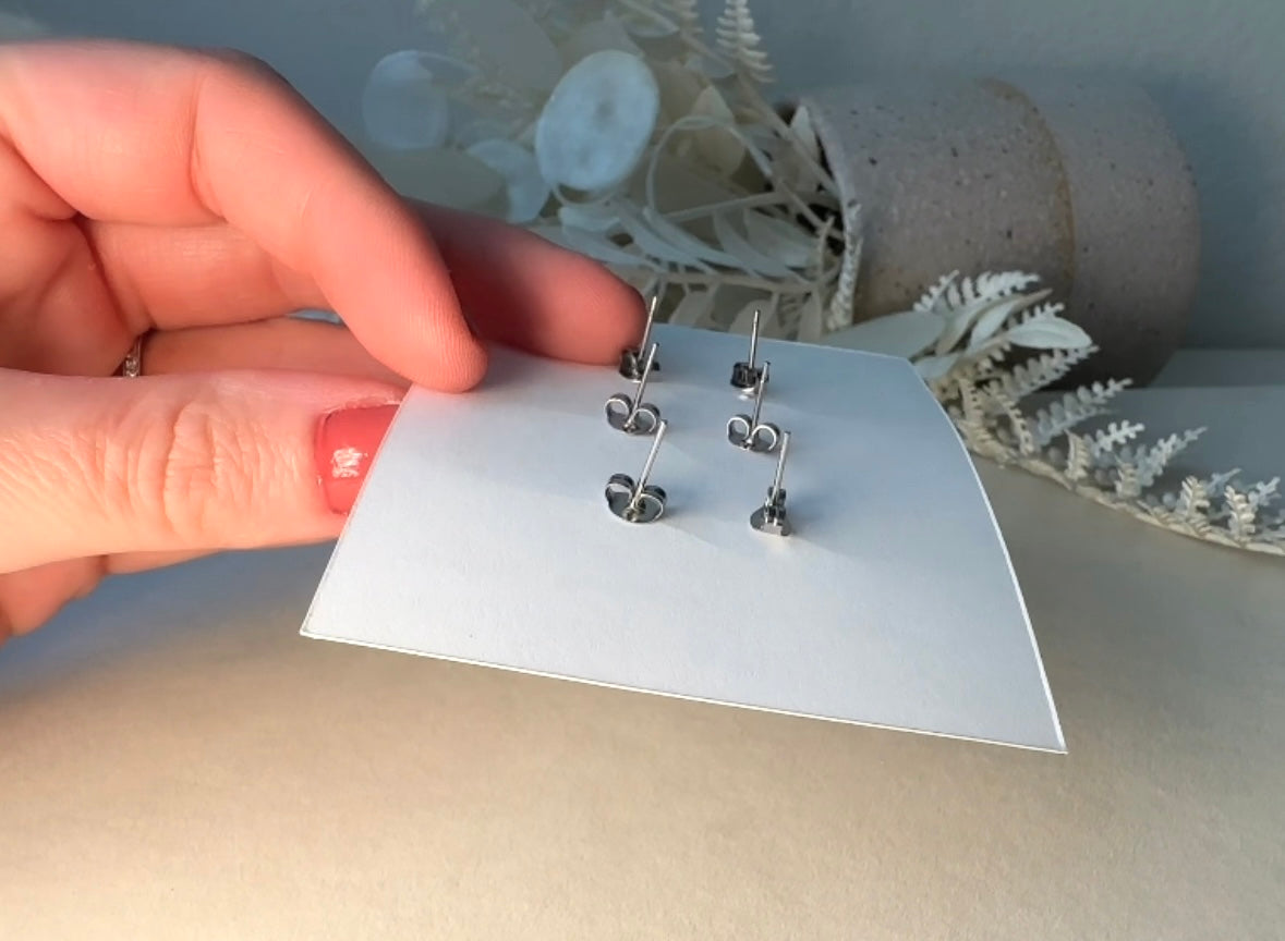 Blue Flower Stud Earrings Set, Handmade Resin Floral Post Earrings in Shades of Blue, Hypoallergenic Jewelry Gift Set for Her