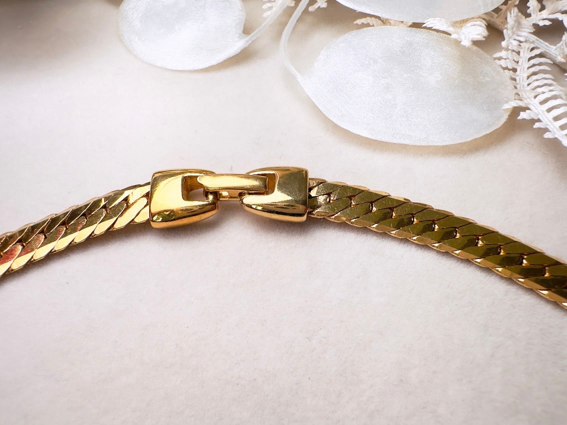 Blue Gripoix Necklace, Vintage Napier Gold Choker with Deep Montana Blue Glass Cabochon Focal 