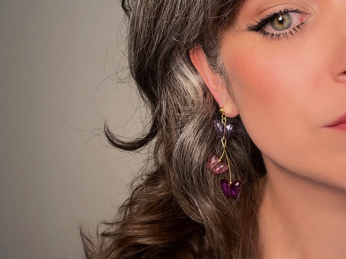 Butterfly Earrings in Pink and Purple, Vintage Acrylic Dangle Earrings