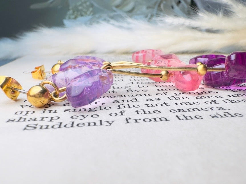 Butterfly Earrings in Pink and Purple, Vintage Acrylic Dangle Earrings