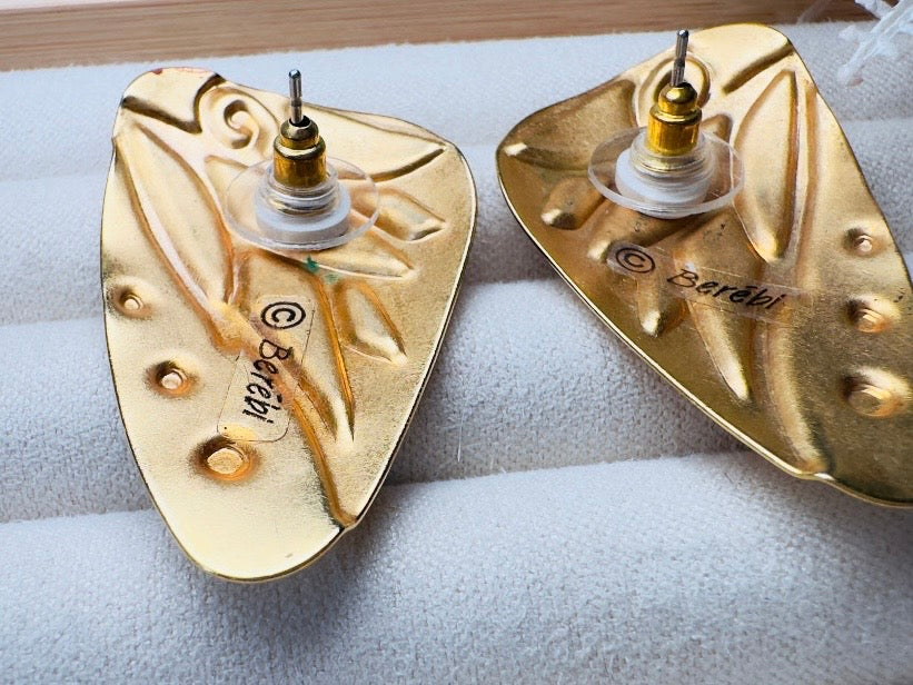 Butterfly Wing Earrings, Vintage Berebi Enamel Earrings in Red and White