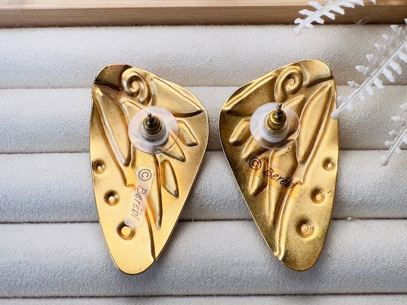 Butterfly Wing Earrings, Vintage Berebi Enamel Earrings in Red and White