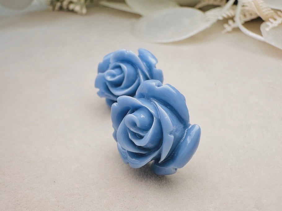 Flower Stud Earrings, Dusty Blue Earring, Large Rose Earrings, Rose Stud Earring, Big Flower Earrings, Resin Stud Earring, Hypoallergenic