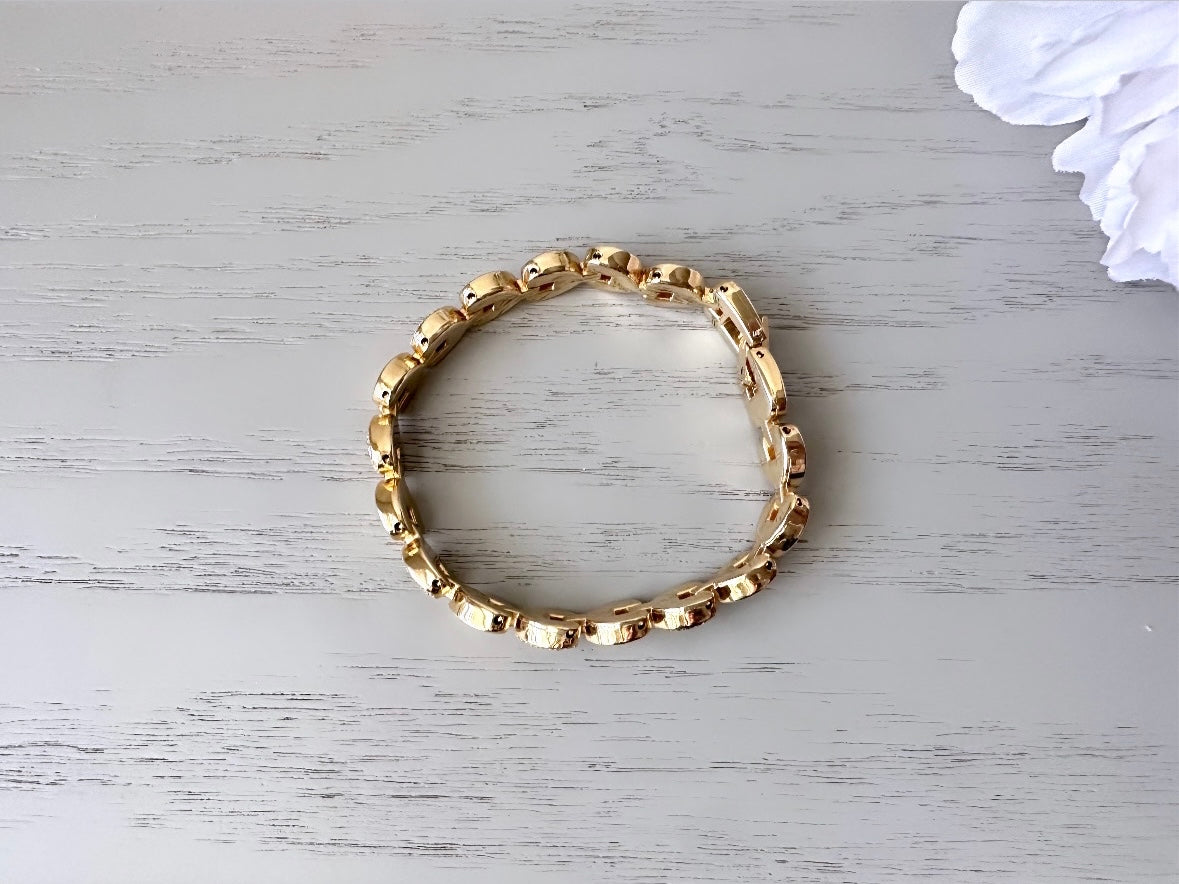 Gold Heart Bracelet, Pave Set Tiny Rhinestone Heart Bracelet, Cute Vintage Bracelet, Gifts for Her, Gold Heart Jewelry