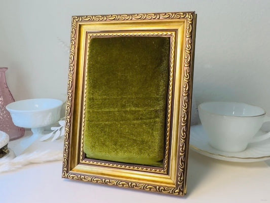 Velvet Jewelry Display Frame, Handmade Victorian Style Olive Green Board- Flat with Pins