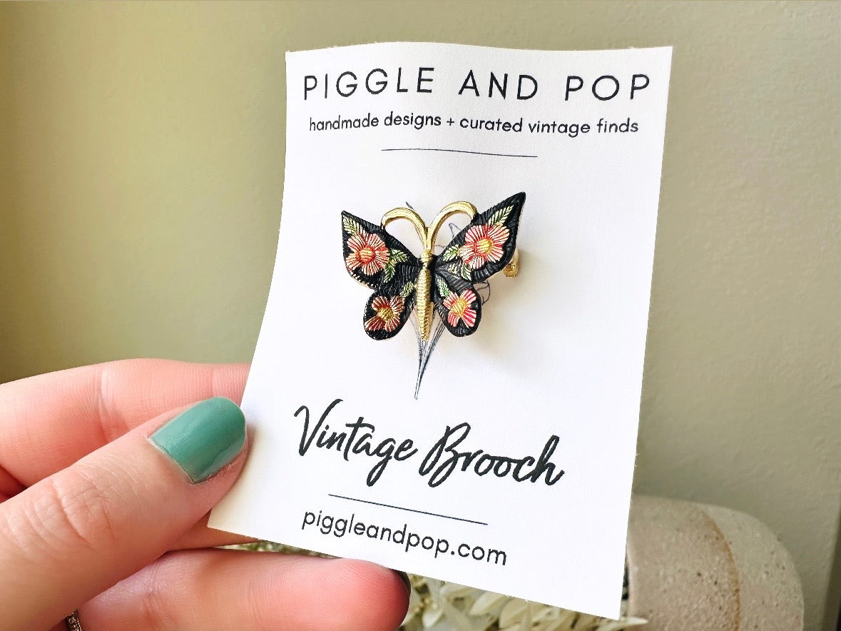 Vintage Butterfly Brooch, Pretty Vintage Enamel Butterfly Pin, Beautiful Pink, Green and Gold Tone Butterfly Broach, Spring Fashion