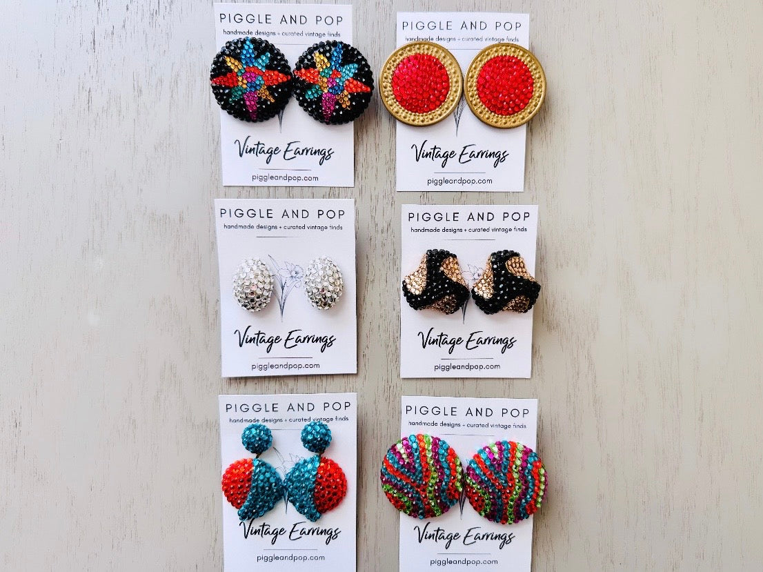 Richard Kerr Teal Orange Vintage Statement Earrings, Pierced Dangle Swarovski Pave Set Crystal Earrings, Rare Designer Vintage 1980s Earring