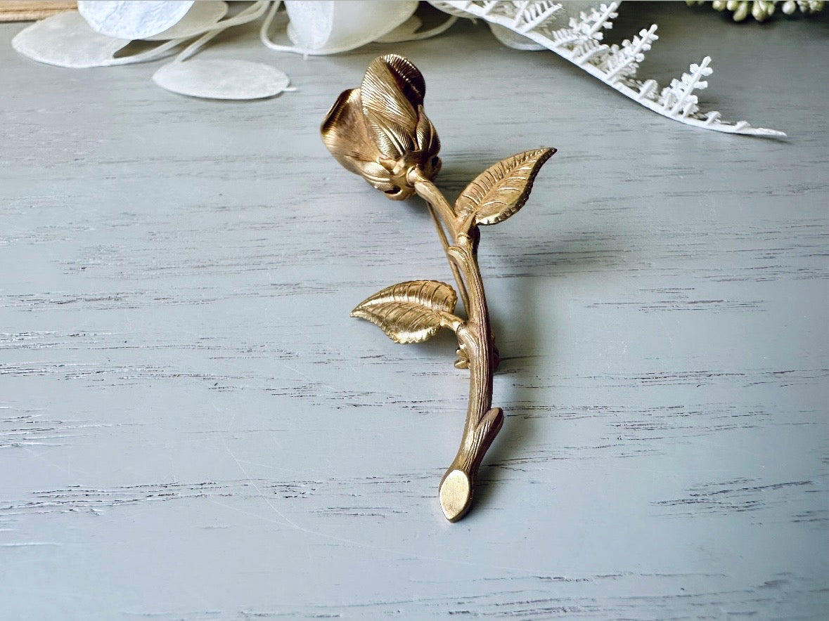 Beautiful Antique Gold Rose Brooch, Vintage Rose Brooch, Pretty Flower Pin for Wedding, Bridal Bouquet Accent, Something Old Bride