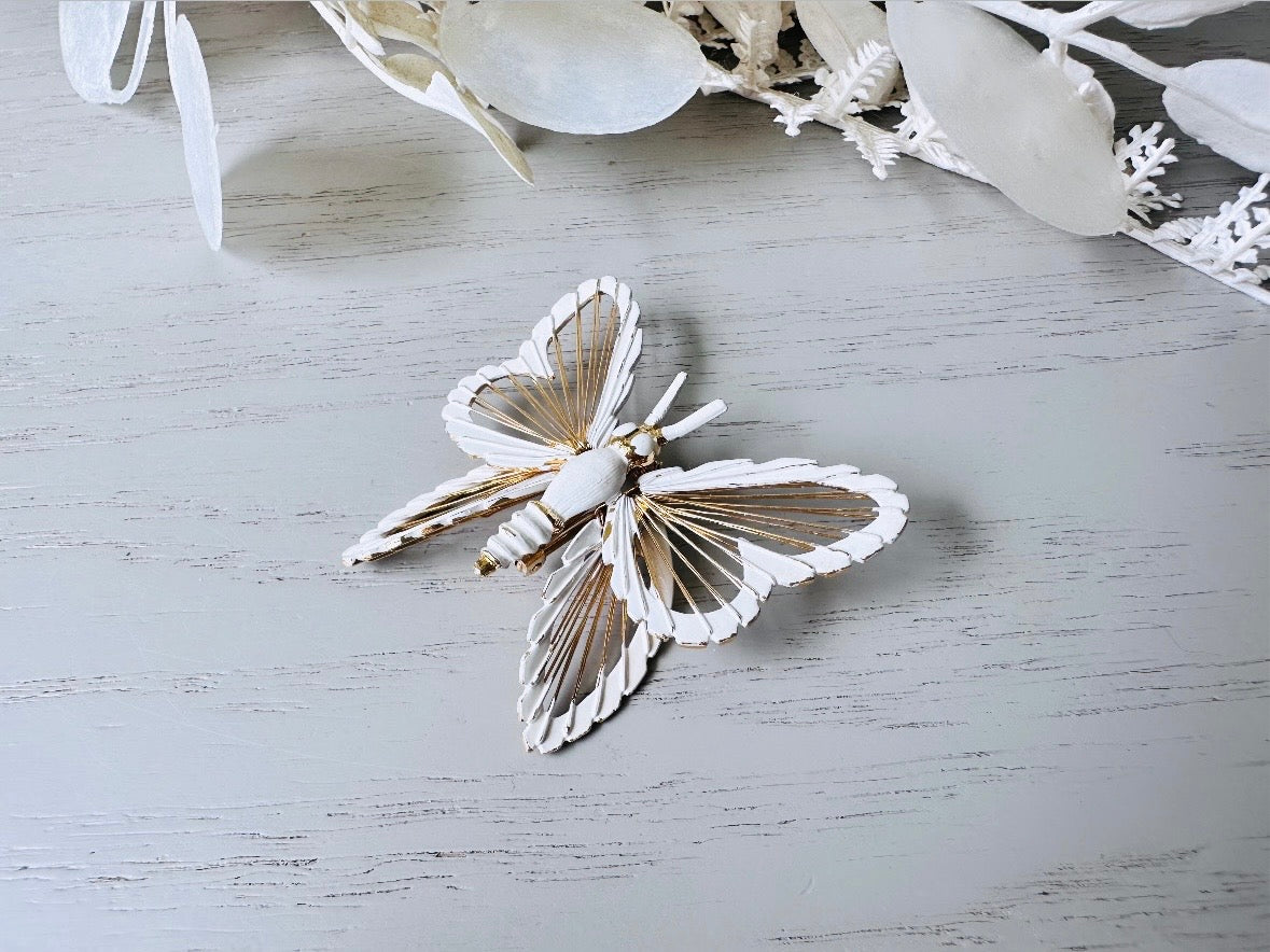 Vintage Butterfly Brooch, Signed Monet Vintage Brooch, Beautiful Gold and White Enamel, Elegant Butterfly Broach, Spring Wedding Fashion