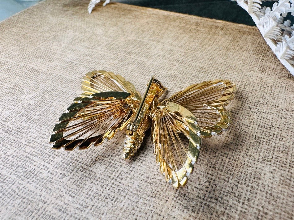 Vintage Butterfly Brooch, Signed Monet Vintage Brooch, Beautiful Gold and White Enamel, Elegant Butterfly Broach, Spring Wedding Fashion