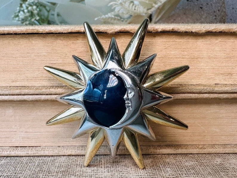 Celestial Brooch Pin, Vintage Liz Claiborne Star and Moon Mixed Metals Gold & Silver Jewelry