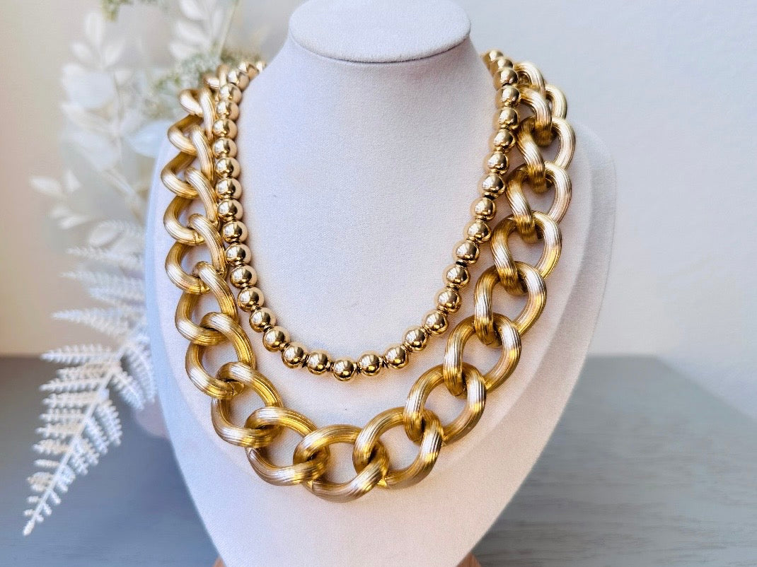 Chunky Gold Chain Necklace, Thick Gold Curb Link Vintage Necklace, 80s Gold Choker, High Fashion Runway Textured Gold Link Collar Necklace from Piggle and Pop