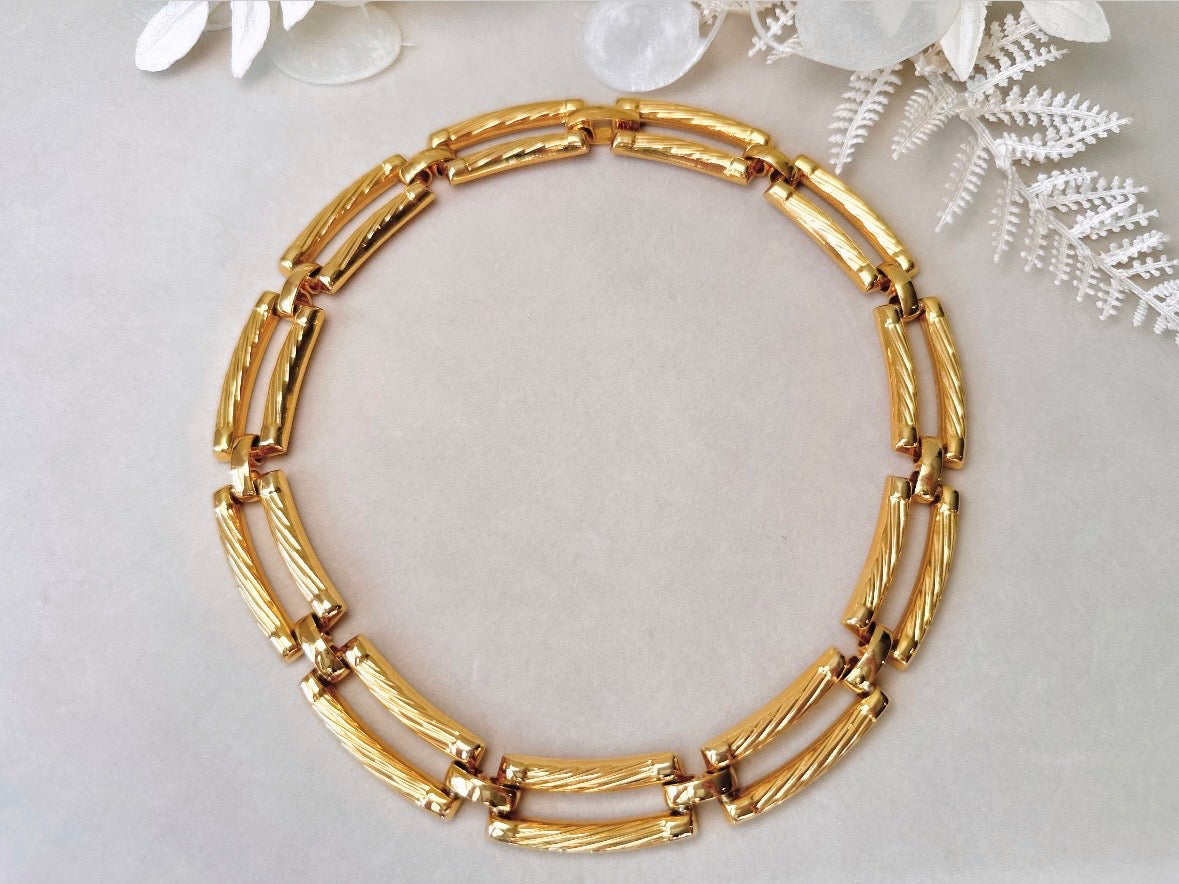 Chunky Gold Chain Necklace, Vintage Rope Link Statement Necklace, Fabulous 80s Textured Collar Necklace