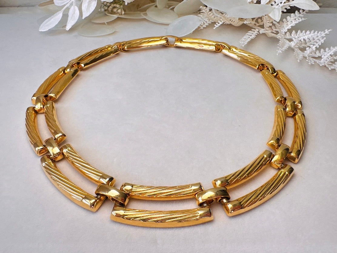 Chunky Gold Chain Necklace, Vintage Rope Link Statement Necklace, Fabulous 80s Textured Collar Necklace