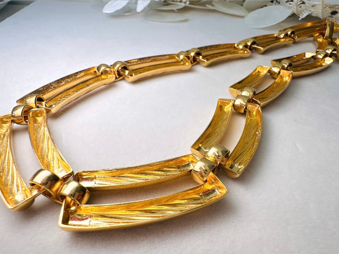 Chunky Gold Chain Necklace, Vintage Rope Link Statement Necklace, Fabulous 80s Textured Collar Necklace