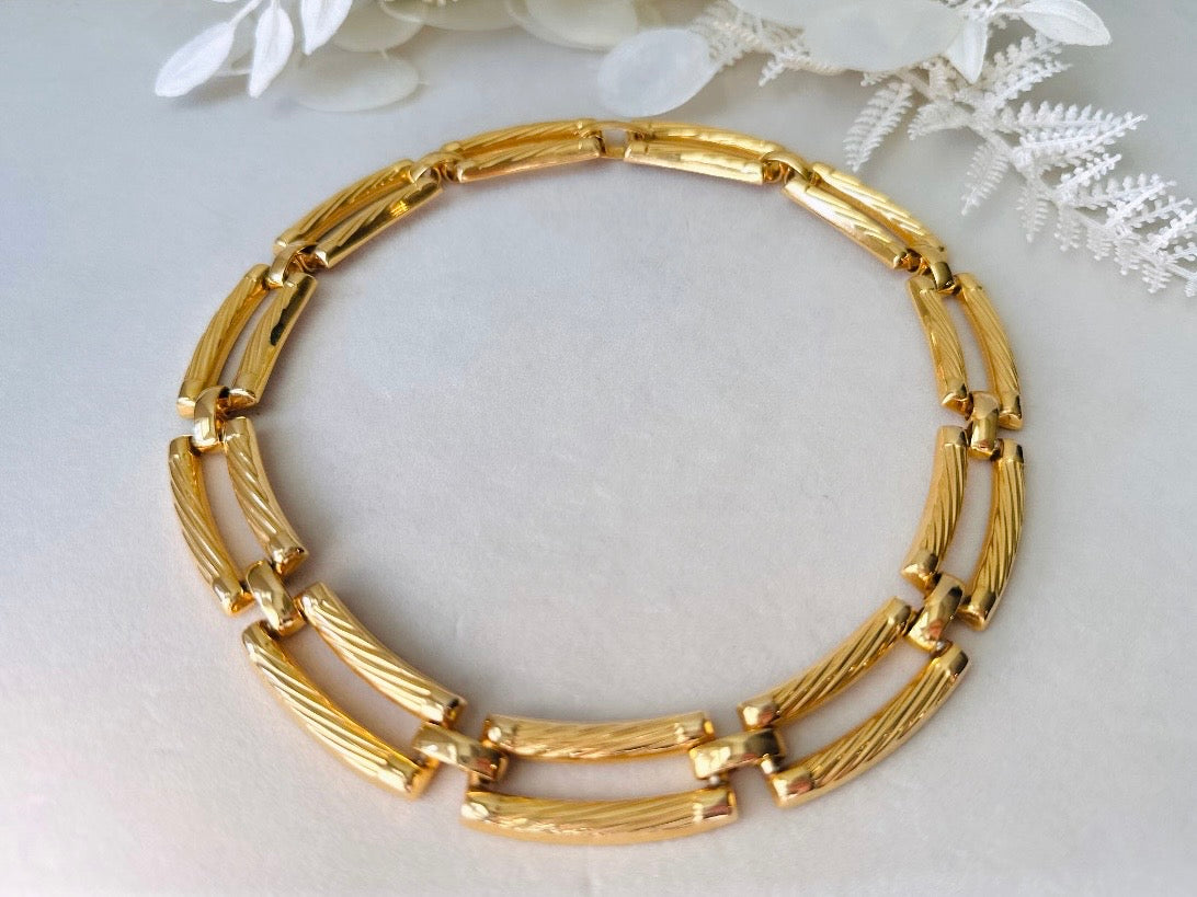 Chunky Gold Chain Necklace, Vintage Rope Link Statement Necklace, Fabulous 80s Textured Collar Necklace