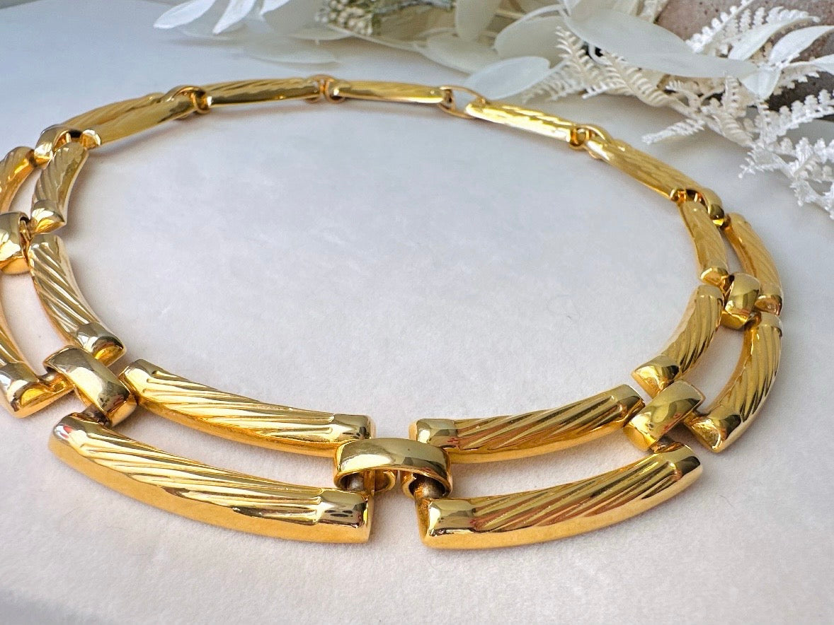 Chunky Gold Chain Necklace, Vintage Rope Link Statement Necklace, Fabulous 80s Textured Collar Necklace