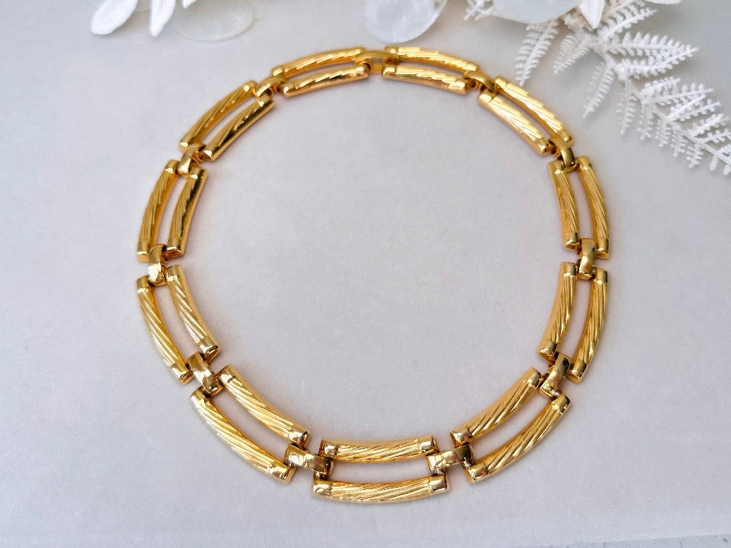 Chunky Gold Chain Necklace, Vintage Rope Link Statement Necklace, Fabulous 80s Textured Collar Necklace