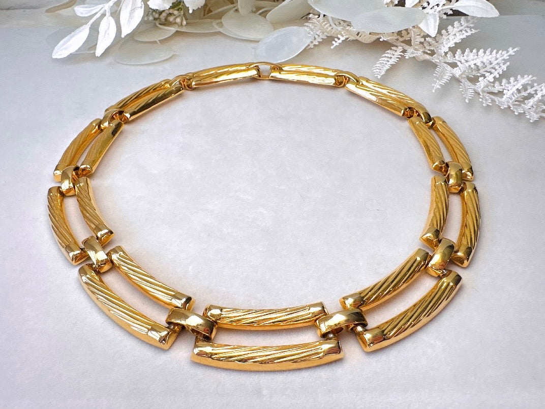 Chunky Gold Chain Necklace, Vintage Rope Link Statement Necklace, Fabulous 80s Textured Collar Necklace