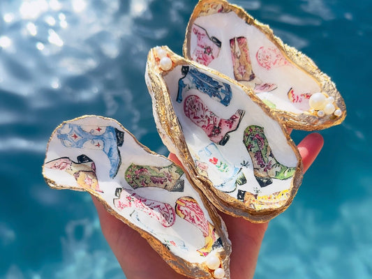 Cowboy Oyster Shell Dishes, Handmade in Texas Western Coastal Trinket Dish Jewelry Holder with Pearls