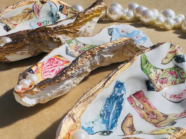 Cowboy Oyster Shell Dishes, Handmade in Texas Western Coastal Trinket Dish Jewelry Holder with Pearls