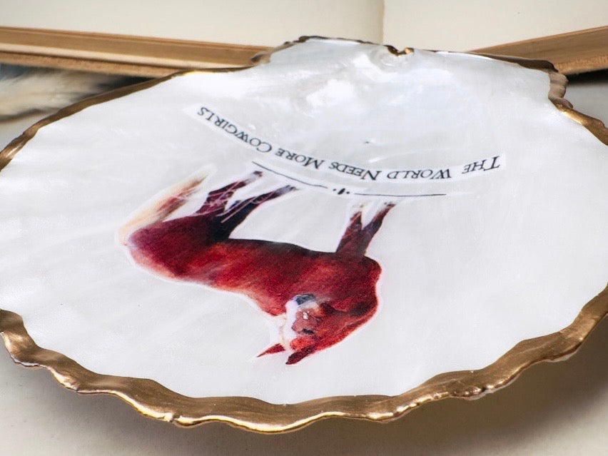 Cowgirl Trinket Dish, Handmade Horse Scallop Shell Western Jewelry Holder, Made in Texas