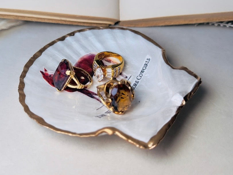 Cowgirl Trinket Dish, Handmade Horse Scallop Shell Western Jewelry Holder, Made in Texas