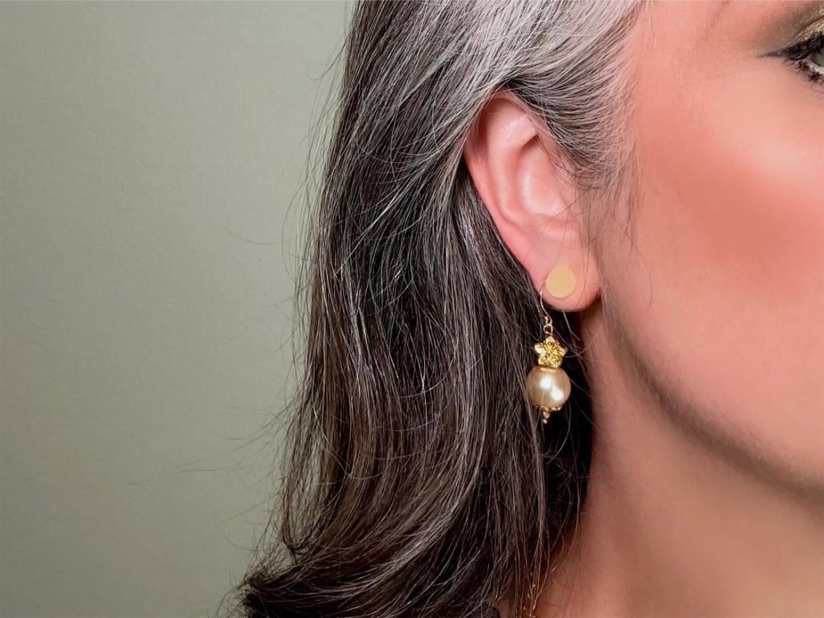 Cream Pearl Earrings, Handmade Gold Flower + Pearl Earrings, Classic French Hook Dangle Earrings, Simply Beautiful Bridal Jewelry