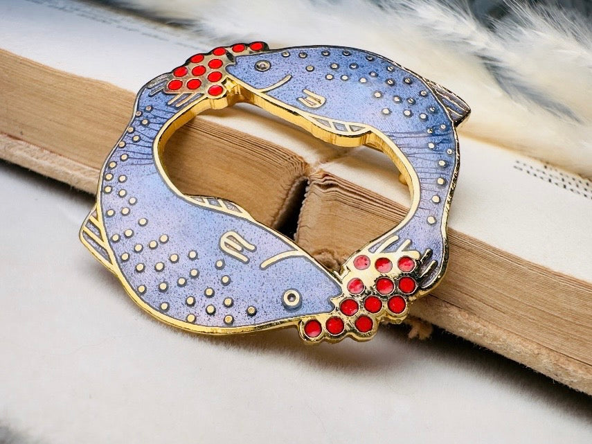 Vintage Pisces Brooch, Periwinkle and Red Signed Carolee Enamel Pin